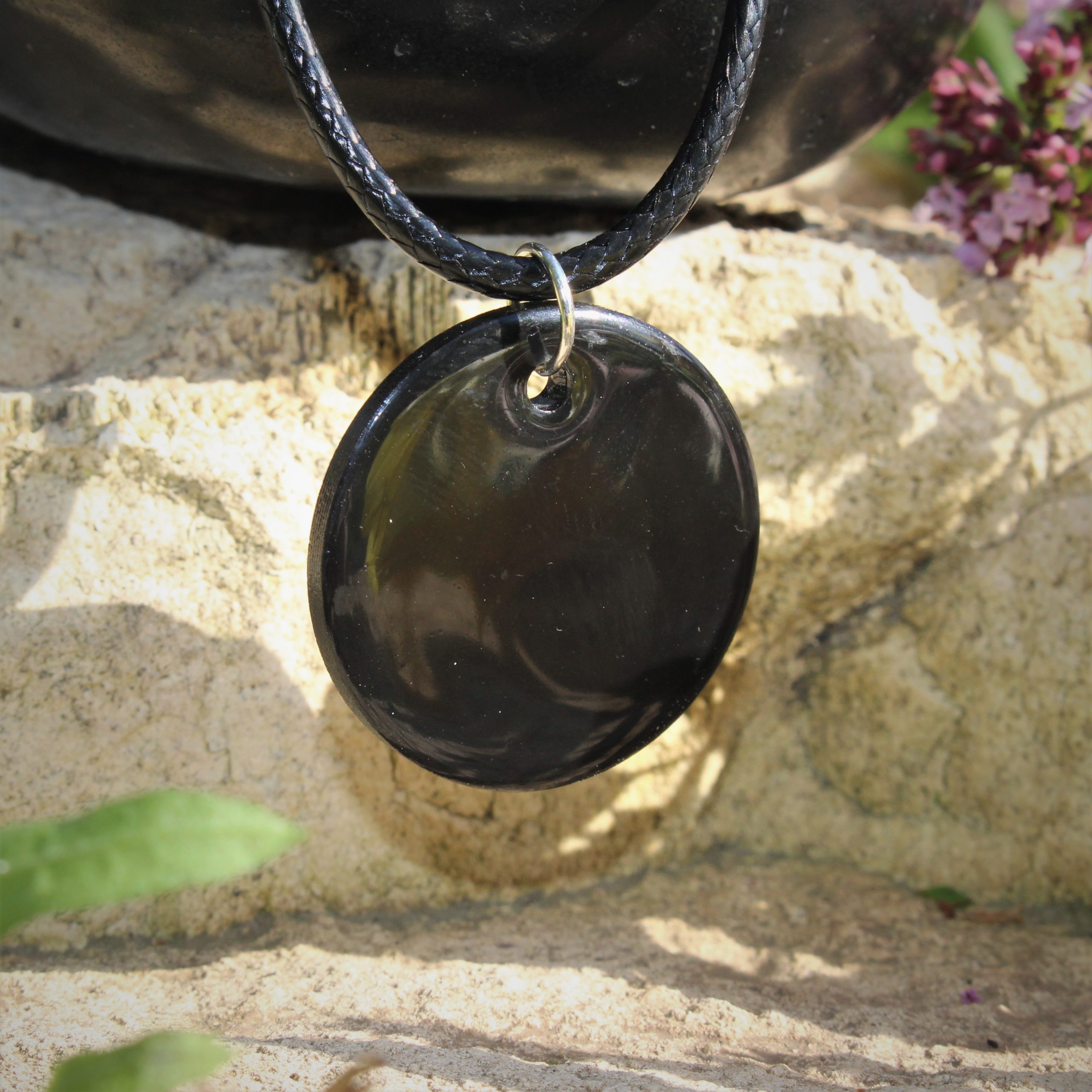 Emf Protection: Circle Disk Pendant - Black with EMF Stickers & Easy Earthers! - Image 2