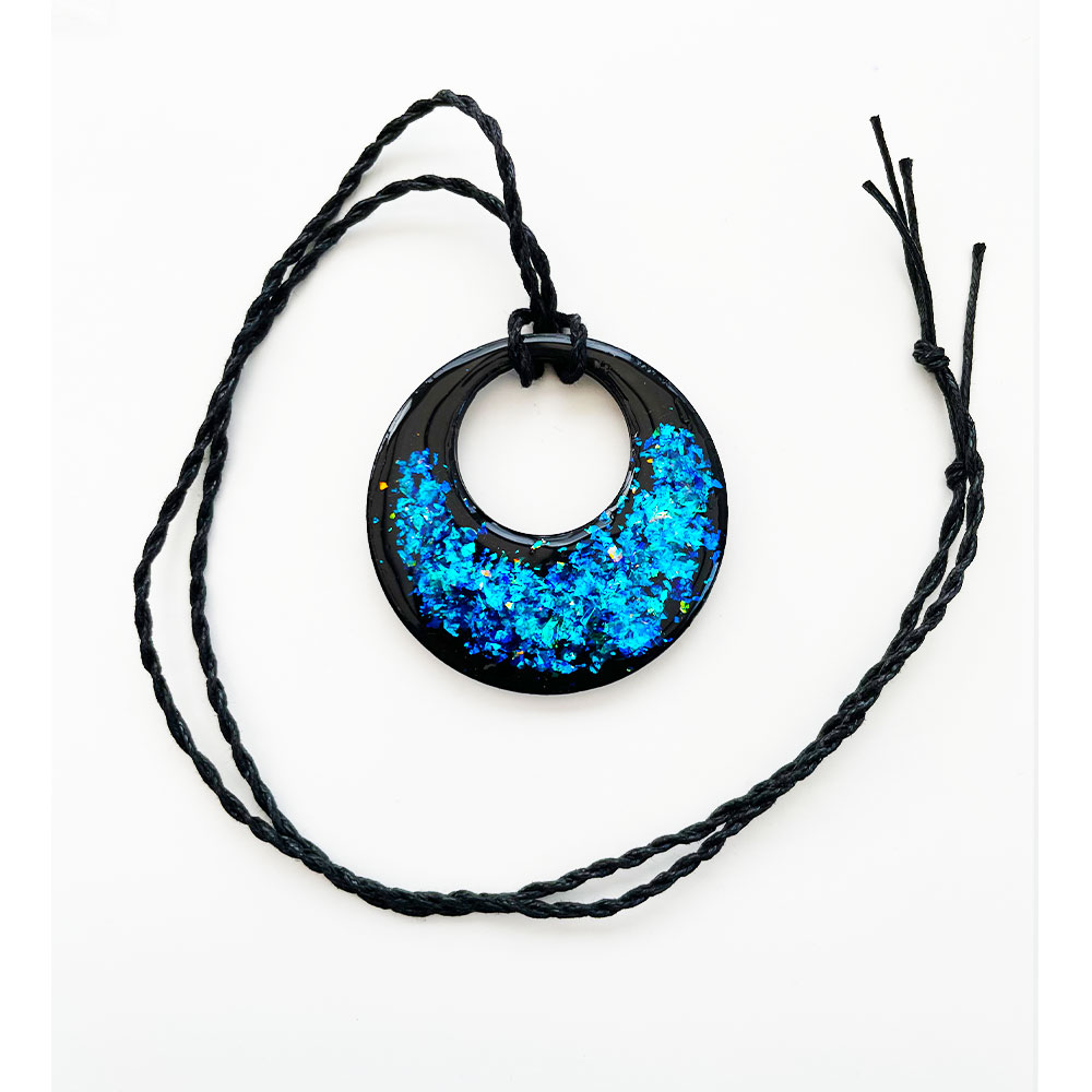 Emf Protection SHUNGITE STONE PENDANT flat 55mm style - Blue