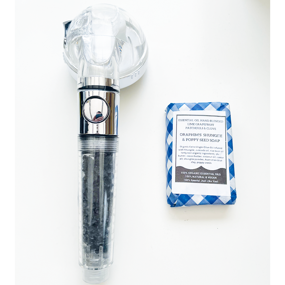 Shungite Showerhead C60 Water Purification Stones, Removes Radioactive elements, Re-mineralises, Softens Water, Energy+ Water Saving - Image 2