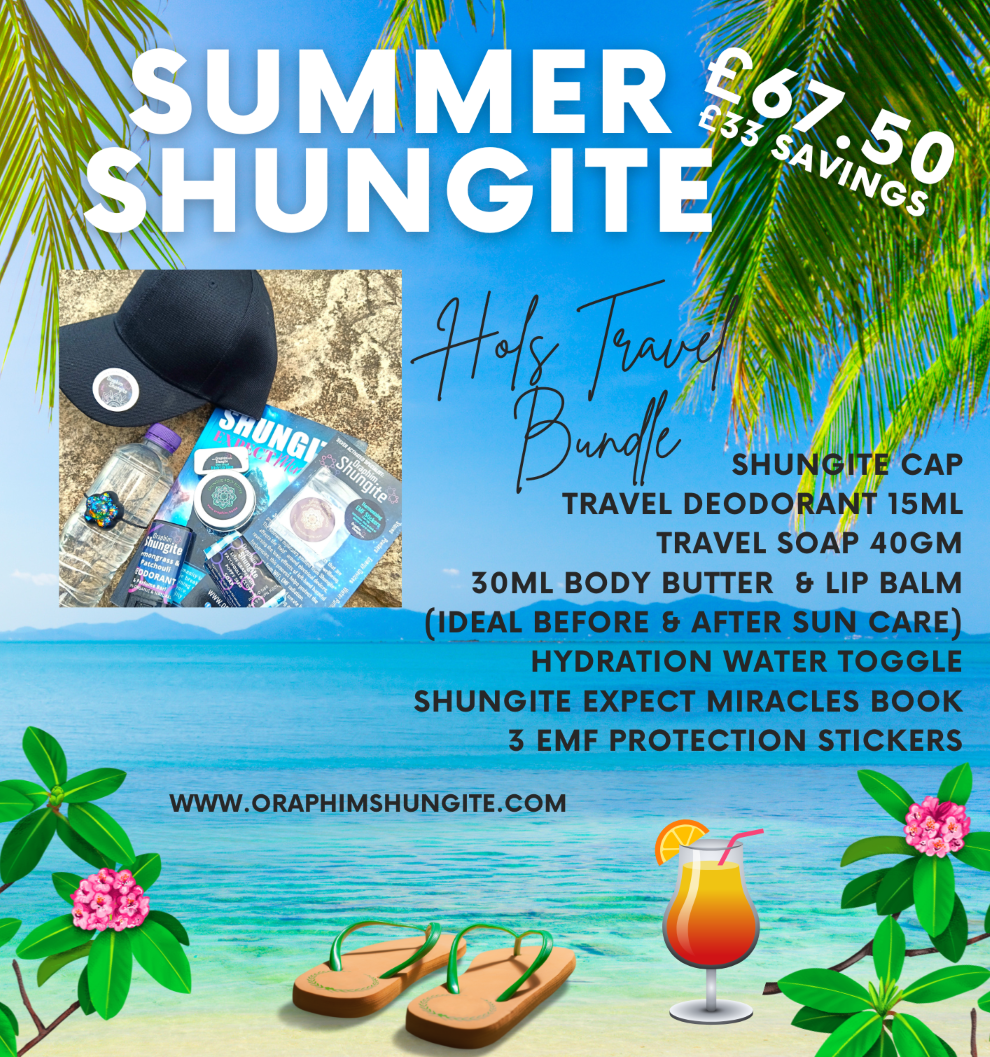 Summer Shungite Holiday Bundle (Saving over £30) 100% Vegan & Natural Body Care (not tested on animals, contains no chemicals) and Emf Protection