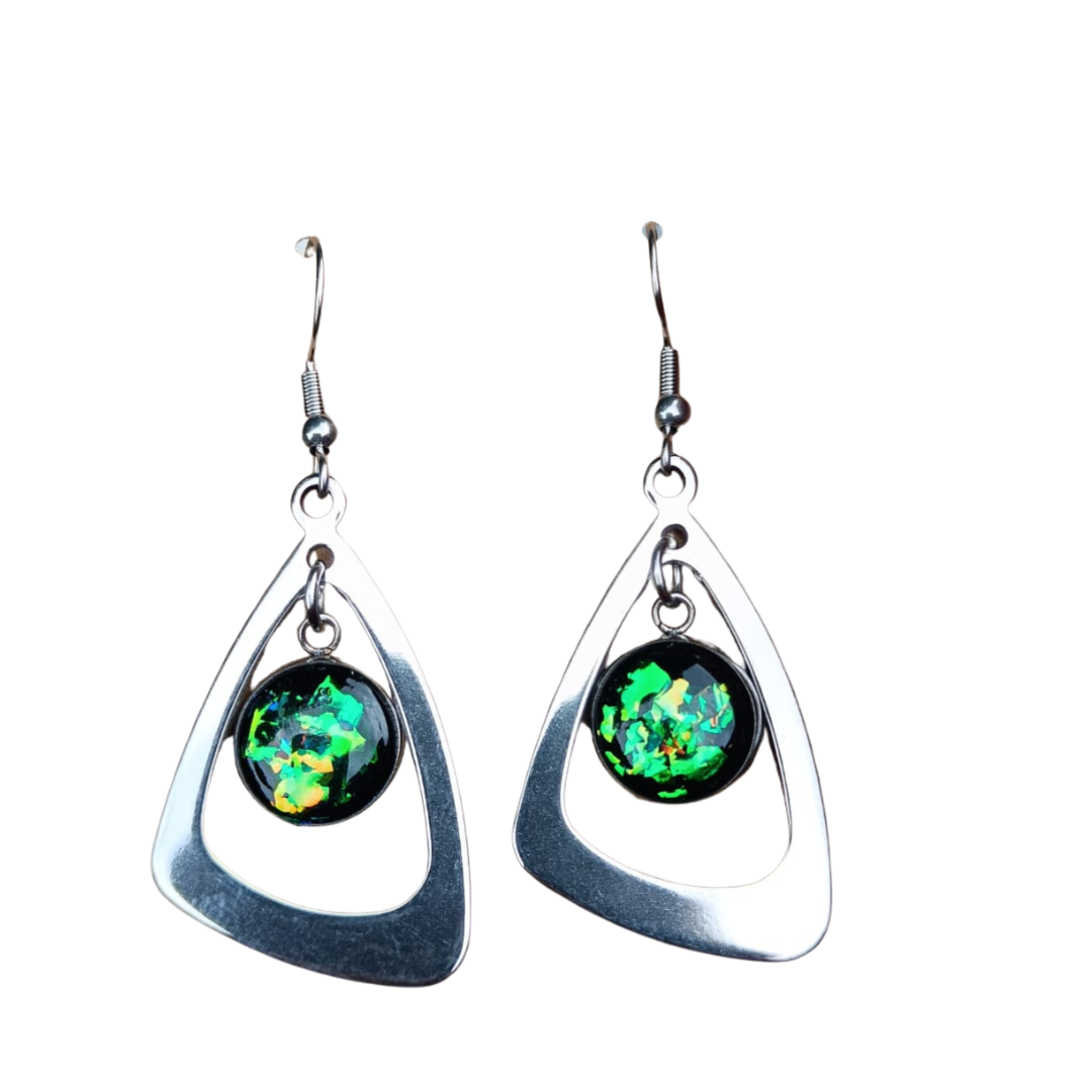 Silver Activated Shungite Earrings, Stylish Stainless Steel Settings - Image 2